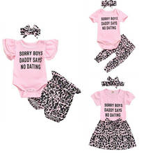 Citgeett Summer Kid Baby Girl Romper Letters Pink Tops Leopard Shorts Pants Dress 3Pcs Leopard Print Outfit Matching Set 2024 - buy cheap