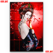 Mosaico de Geisha japonesa para mujer, rompecabezas de taladro redondo cuadrado completo, pintura de diamante artesanal, punto de cruz, arte bordado diamante punto cruz, decoración del hogar 2024 - compra barato