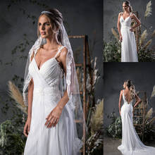 Wedding Dresses with Veils 2020 Spaghetti Straps Lace Appliques Bridal Gowns Backless Sweep Train Wedding Dress Robes De Mariée 2024 - buy cheap