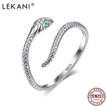 LEKANI-Anillo de Plata de Ley 925 con forma de serpiente para mujer, sortija ajustable, plata esterlina, estilo clásico, Animal 2024 - compra barato