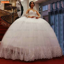 Vestidos De novia De lujo con cuentas, manga larga, blanco, cuello redondo, perlas, exqusita, hochzeitskleid 2024 - compra barato