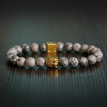 Pulsera elástica de Buda para hombre y mujer, brazalete étnico de 8mm, budismo, piedra de mayo, color gris 2024 - compra barato