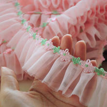 Ribete de encaje de tul con volantes rosa, 5 metros, 6cm de ancho, 2 capas, encaje de lolita 3D hecho a mano para vestido, muñecas, diseño de disfraz DIY 2024 - compra barato