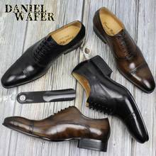 Туфли-оксфорды мужские классические, деловые, на шнуровке, заостренный носок, броги, повседневные офисные, свадебные классические кожаные туфли, черные, кофейные 2022 - купить недорого