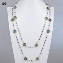 GuaiGuai-collar de ágata Natural para mujer, cadena de suéter de cristal azul, Perla blanca cultivada en agua dulce, 54 pulgadas 2024 - compra barato