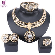 Fashion Dubai Gold Jewelry Nigerian Crystal Necklace Earring Bangle Ring Women Italian Bridal Wedding Accessories Jewelry Set 2024 - buy cheap