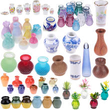 Maceta de Porcelana Vintage para casa de muñecas, jarrón artesanal a escala 1:12, accesorios para casa de muñecas en miniatura, 1/2/5/6 unids/lote 2024 - compra barato