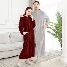 Extra Long Plus Size Winter Warm Flannel Bathrobe Women Men Zipper Hooded Bath Robe Couple Thicken Warm Dressing Gown Sleepwear 2024 - buy cheap