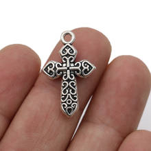 JAKONGO Antique Silver Plated Cross Charm Pendants for Jewelry Making Bracelet DIY Accessories 27x17mm 10pcs 2024 - buy cheap
