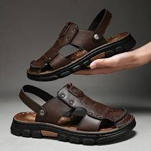 Sandalias de piel auténtica para hombre, zapatos clásicos hechos a mano, para la playa, para verano 2024 - compra barato