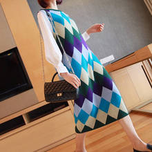 Plaid Autumn Dress New Women's Long-sleeved Patchwork Fashion Bottoming Long Knit Sweater Dress Loose Elegant Vestidos f2289 2024 - buy cheap