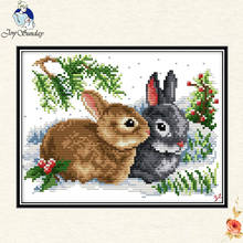 Joy sunday Lucky rabbits Cross Stitch DMC 11CT 14CT  Set Chinese Cotton Cross-stitch Kits Embroidery Home Lucky rabbits Handmade 2024 - buy cheap