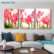 Sdouno pintura por números de 40x50cm, pintura para kits faça você mesmo de flores rosa sem moldura por números em tela arte de parede pintada à mão, 3 peças 2024 - compre barato