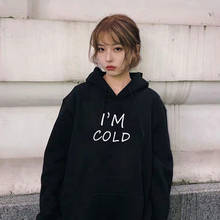 I'M COLD Letter-Sudadera con capucha para mujer, ropa de calle con estampado de letras con personalidad, sencilla, cálida, estilo KPOP, Harajuku, de gran tamaño, Invierno 2024 - compra barato