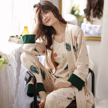 Conjunto de pijama feminino, roupa de dormir para maternidade, em algodão, para amamentar, 3 peças, moda outono 2024 - compre barato