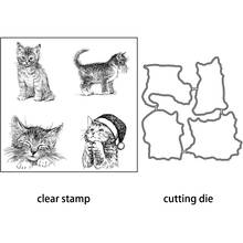 AZSG Cute Christmas Cat Cutting Dies Clear Stamps For Scrapbooking DIY Clip Art /Card Making Decoration Silicone Stamps Crafts 2024 - buy cheap