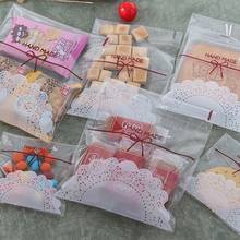 100Pcs/lot 7x7cm 10x10cm Cute Lace Bow Print Self-adhesive Gifts Bags Wedding Party Cookie Packaging for Biscuits Candy Cake 2024 - buy cheap