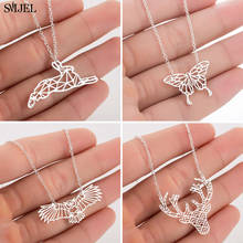 SMJEL Origami Stainless Steel Animal Necklaces for Women Girls Elk Deer Antlers Owl Butterfly Pendant Necklace Christmas Gift 2024 - buy cheap