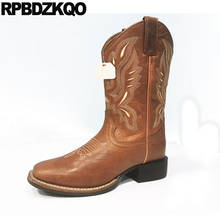 Botas de media caña para mujer, zapatos bordados Vintage, gruesos y anchos, con punta cuadrada, estilo occidental europeo, Cowboy 2024 - compra barato