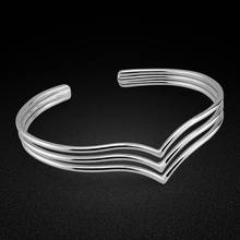 Pulseira minimalista de prata 925 feminina, pulseira aberta de prata esterlina com design de três camadas, joias estilosas para mulheres 2024 - compre barato