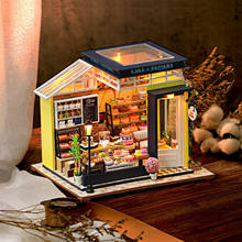 Casa de bonecas em miniatura com luz de led, 1/12, confeitaria, mobiliário, brinquedo para crianças, festival, presente romântico 6 + anos de idade 2024 - compre barato