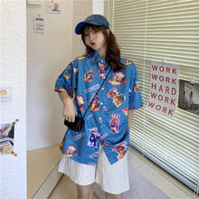 Ins/Повседневная Свободная рубашка для женщин в Корейском стиле Harajuku, милые женские рубашки Ulzzang, японская Kawaii, Женская винтажная одежда для женщин 2024 - купить недорого