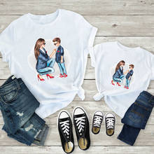 Mom and Kids Printed Family Matching Clothes Mommy and Me Clothes White T-shirt Mother and Son Clothes Family Look Casual Tops 2024 - buy cheap