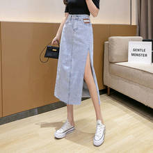 New Arrival Korean One-Piece Chic Women'S Designed Split Denim Skirt 2021 Summer Bag Hip Midi A-Line Skirt Casual Skirt Female 2024 - buy cheap