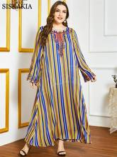 Siskakia étnico bordado listrado maxi vestido para as mulheres casual manga longa árabe dubai turquia roupas muçulmanas 2021 novo 2024 - compre barato