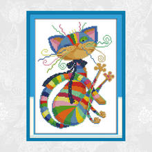 Joy Sunday Colorful Cat Painting Cross Stitch Aida Fabric 11CT 14CT DIY Handmade Cross-Stitch Kits Embroidery Needlework 2024 - buy cheap