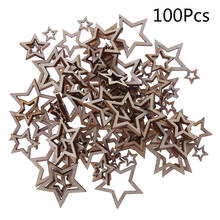 100pcs Laser Cut Wood 1-3cm Mix Wooden Hollow Star Shape Craft Wedding Decor 2024 - buy cheap