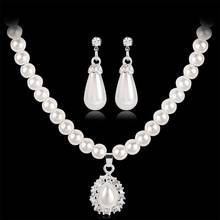 Brincos e colar de noiva com pingente de pérolas falsas, conjunto de joias para presente de aniversário feminino 2024 - compre barato