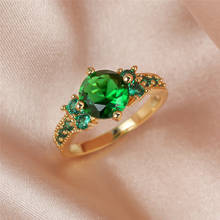 Роскошное женское кольцо с зеленым круглым кристаллом очаровательные обручальные кольца золотого цвета для женщин обещание обручальное кольцо с цирконом 2024 - купить недорого