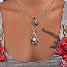 2020 Summer New Fashion Vintage Double Chain Silver Color Geometric Lotus Pendant Chokers Necklaces Jewelry For Women colliers 2024 - buy cheap