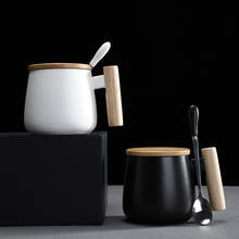 Taza de café de cuerpo blanco negro de estilo nórdico con mango de madera y cuchara, estilo moderno, uso en oficina, agua, leche, bebidas, tazas de cerámica" 2024 - compra barato