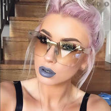 Oversized Fashion Square Sunglasses Brand Women Rimless Gradient Silver Sun Glasses For Female Sexy Shades Plastic Eyewear UV40 2024 - buy cheap