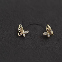 Cute butterfly stud earrings 925 silver fine jewelry small Hollow wings earlobe piercing female girl ear accessory charm gifts 2024 - buy cheap