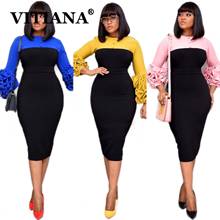 VITIANA Women Black Office Midi Dress For Womens Autumn 2020 Female Puff Sleeve Elegant Dresses Femme Formal Pencil Vestidos 2024 - buy cheap