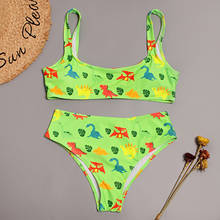 Cartoon Women's Swimwear Summer Animal Dinosaur Printing Beachwear Bikinis Set High Waist Split Swimsuit stroj kapielowy damski 2024 - buy cheap