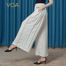 VOA-pantalones de Jacquard de seda para mujer, pantalón blanco plisado Original con ribete bordado de hilo negro, 22 M/m 2024 - compra barato