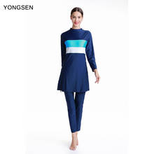 YONGSEN 2022 New Muslim Swimwear Women Full Cover Long Sleeve Modest Patchwork Swimsuit Islamic Hijab Islam Burkinis Wear 2024 - buy cheap