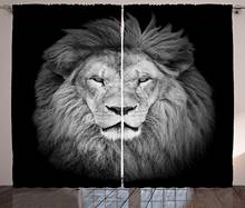 Cortinas Safari de cabeza de león enorme con Fure Mane contra fondo oscuro, cortinas monocromáticas para ventana de dormitorio y sala de estar, color verde oscuro 2024 - compra barato