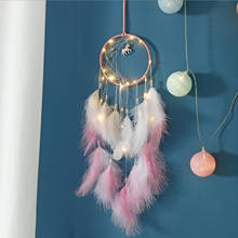 Apanhador de sonhos lua branca rosa penas parede tons de vento decoração nórdica casa unicórnio artesanal presente de sonhos 2024 - compre barato