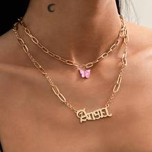 Orgin Summer Unique Design Double Layer Butterfly Pendant Necklace for Women Elegant Letter Angel Necklace Jewelry Wholesale 2024 - buy cheap