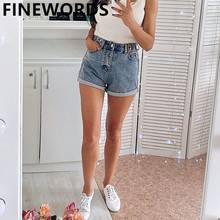 FINEWORDS-pantalones cortos vaqueros coreanos para mujer, informales, Vintage, de cintura alta, holgados, azules, con puño, Bermudas sexys de talla grande 2024 - compra barato