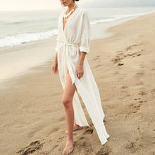 Cover-ups 2020 Summer Beach Wear Ladies  White Cotton Tunic Dress Swimwear Women Long Lace Up Cover Up Sexy Bikini Beach Dress 2024 - buy cheap