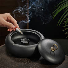 European Ceramic Ashtray Creative Fashion Windproof Large Living Room Home Office Ashtray Black Pottery Storage Tank with Lid 2024 - buy cheap