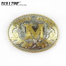 Bullzine wholesale zinc alloy BELT BUCKLE letter "M" belt buckle FASHION belt buckle FP-03702-M LUXURIOUS jeans gift belt buckle 2024 - купить недорого