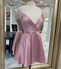 Vestido de fiesta de tafetán Rosa polvoriento, Sexy, corto, con bolsillos, cuello en V, hasta la rodilla, corsé, espalda, vestidos de graduación para Juniors 2024 - compra barato