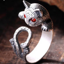 Milangirl Chinese Style Ornaments Retro Red Eyes Lucky Cat Retro Thai Fashion Ring Female Fashion Kitten Ring 2024 - buy cheap